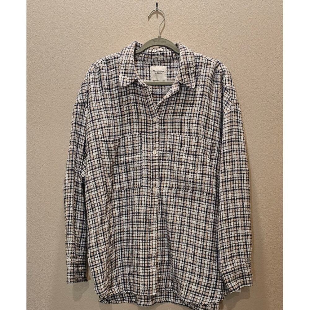 A&F Women's Oversized Plaid L/S Button Down Shirt Size XL
